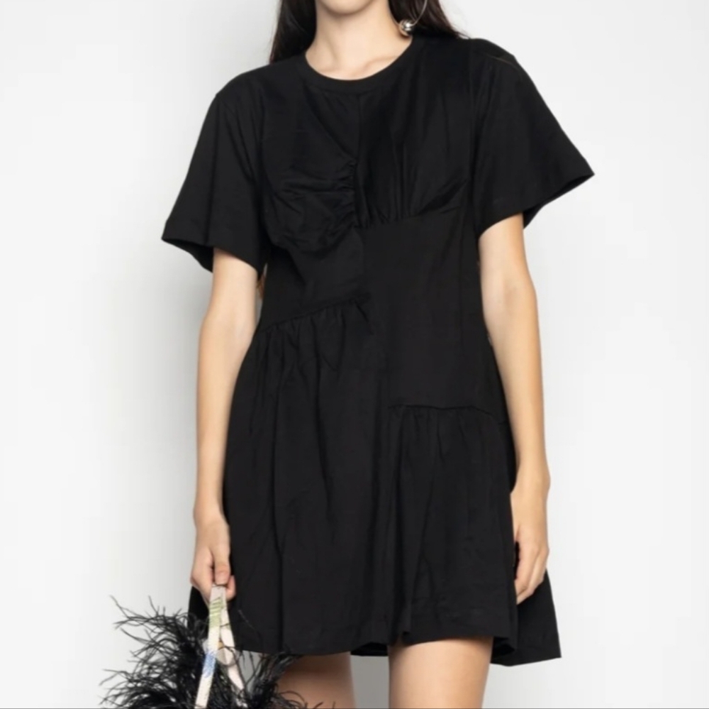 Marques' Almeida Gathered Front Paneled Short Sleeve T-shirt Dress